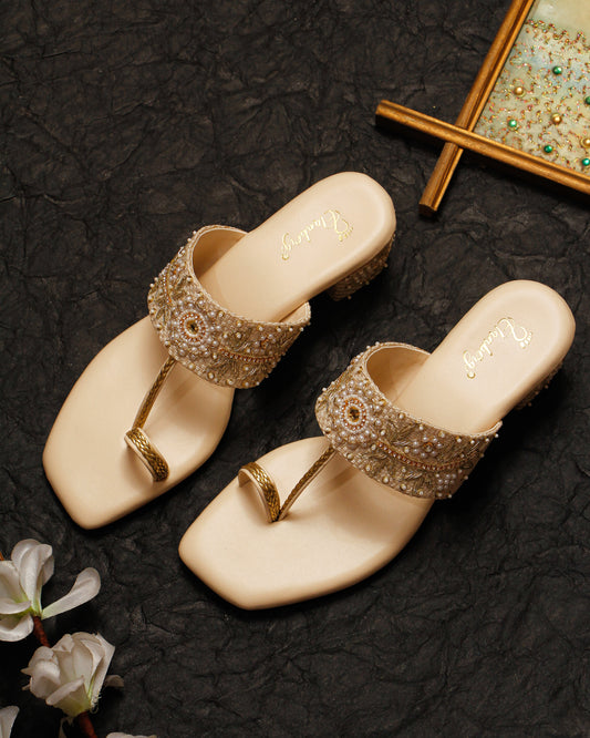 Nazara Crystal-Embellished Heel- Beige