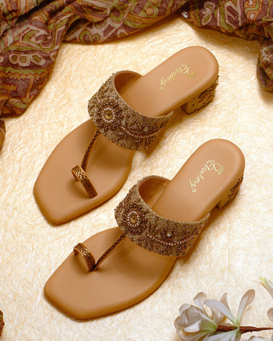 Zareen Crystal-Embellished Heel- Brown