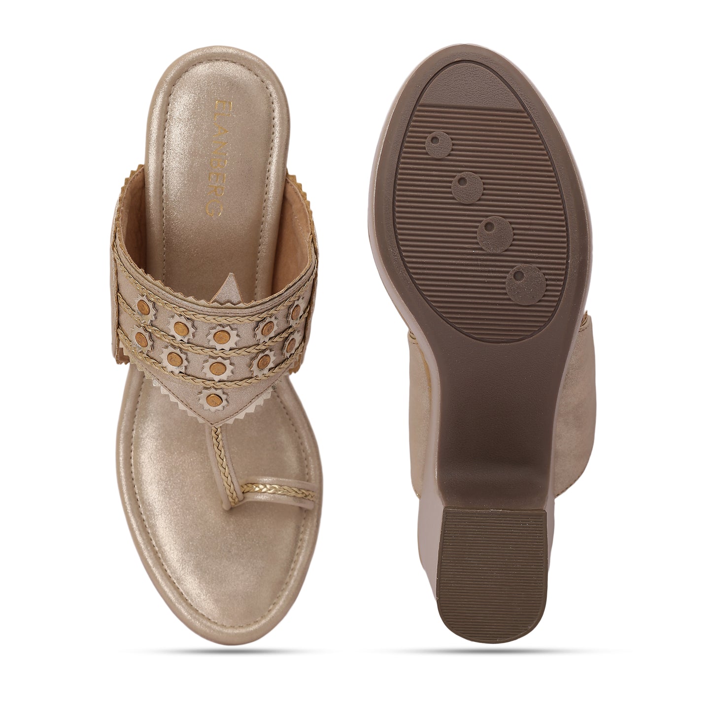 Hemshri Kohlapuri Block Heel- Champagne