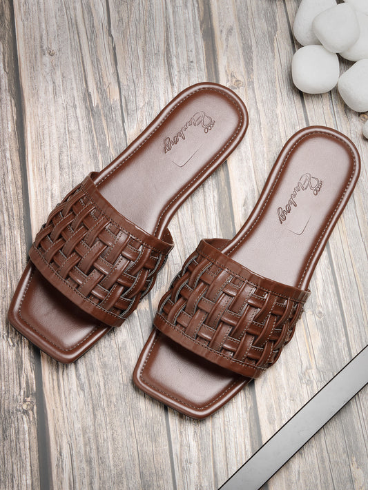 Baskette-Brown Slip On Flat- Brown