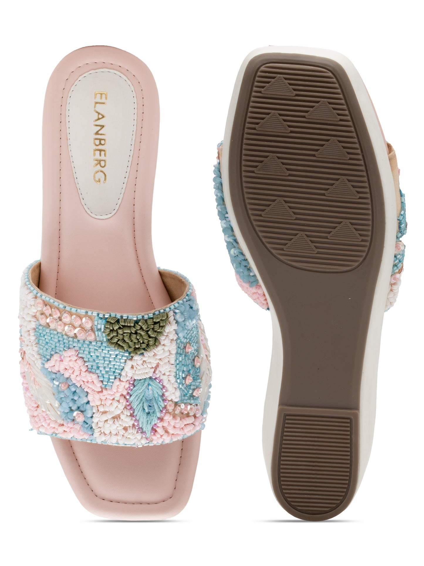Lumira - Pastel Embroidered Wedge Heels (White & Pink)