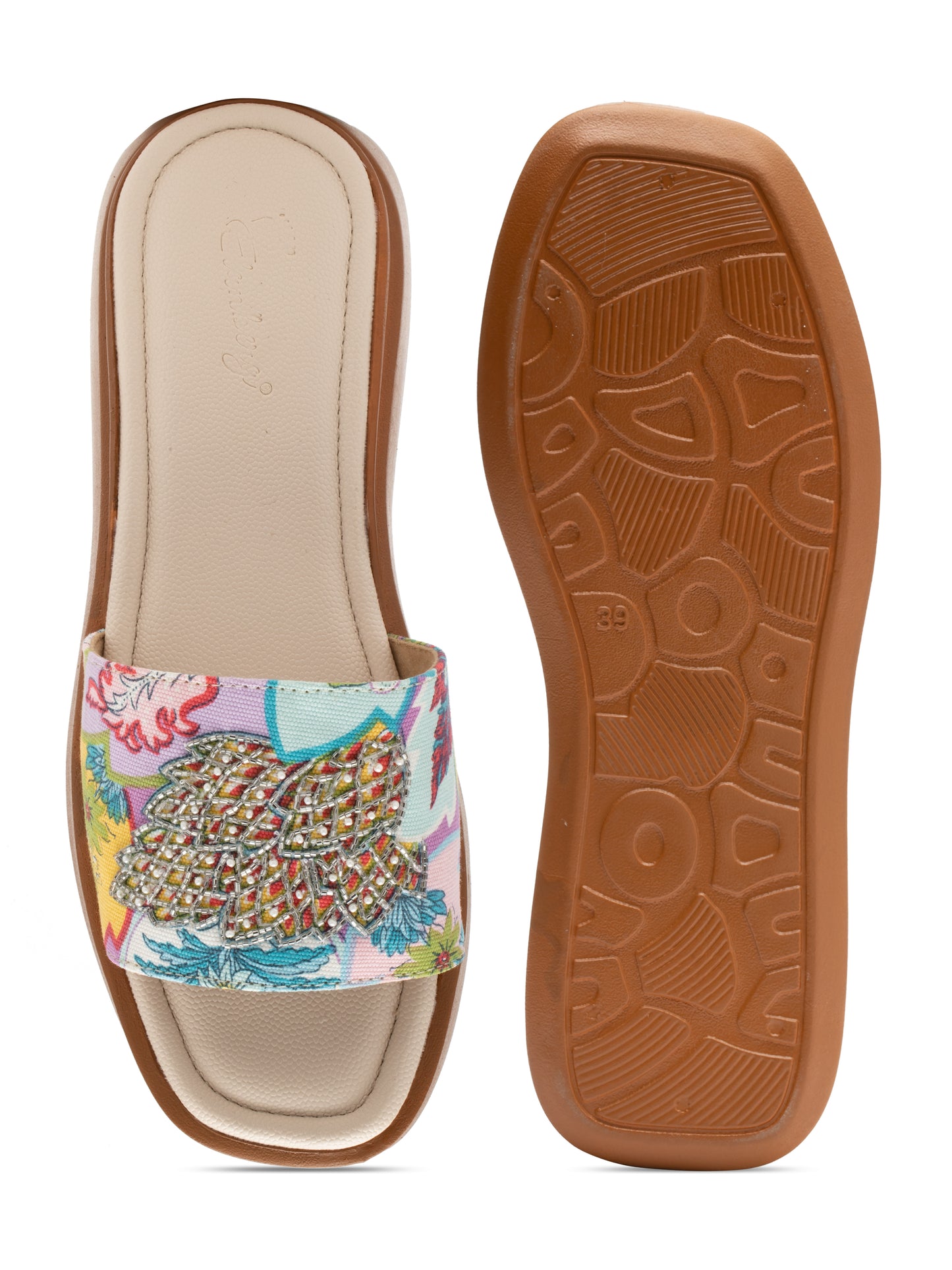 Floranza - Embroidered Floral Platform Slides (Multicolor)