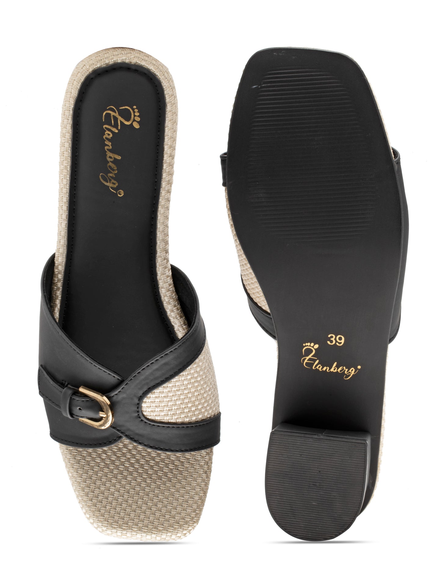 Obriva - Buckled Wrap Block Heels ( Black & Beige)