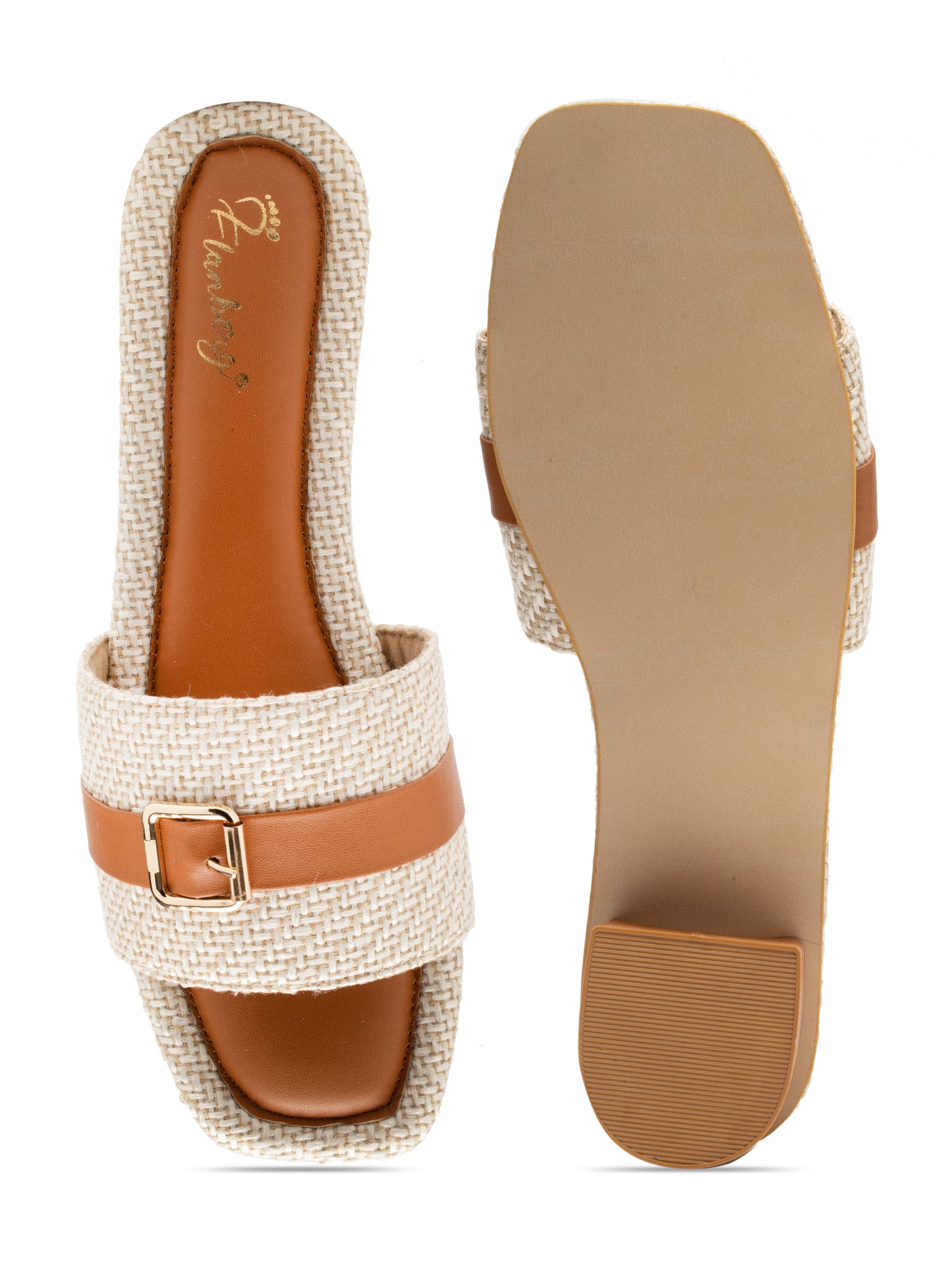 Briora - Buckle Band Block Heels (Tan & Beige)