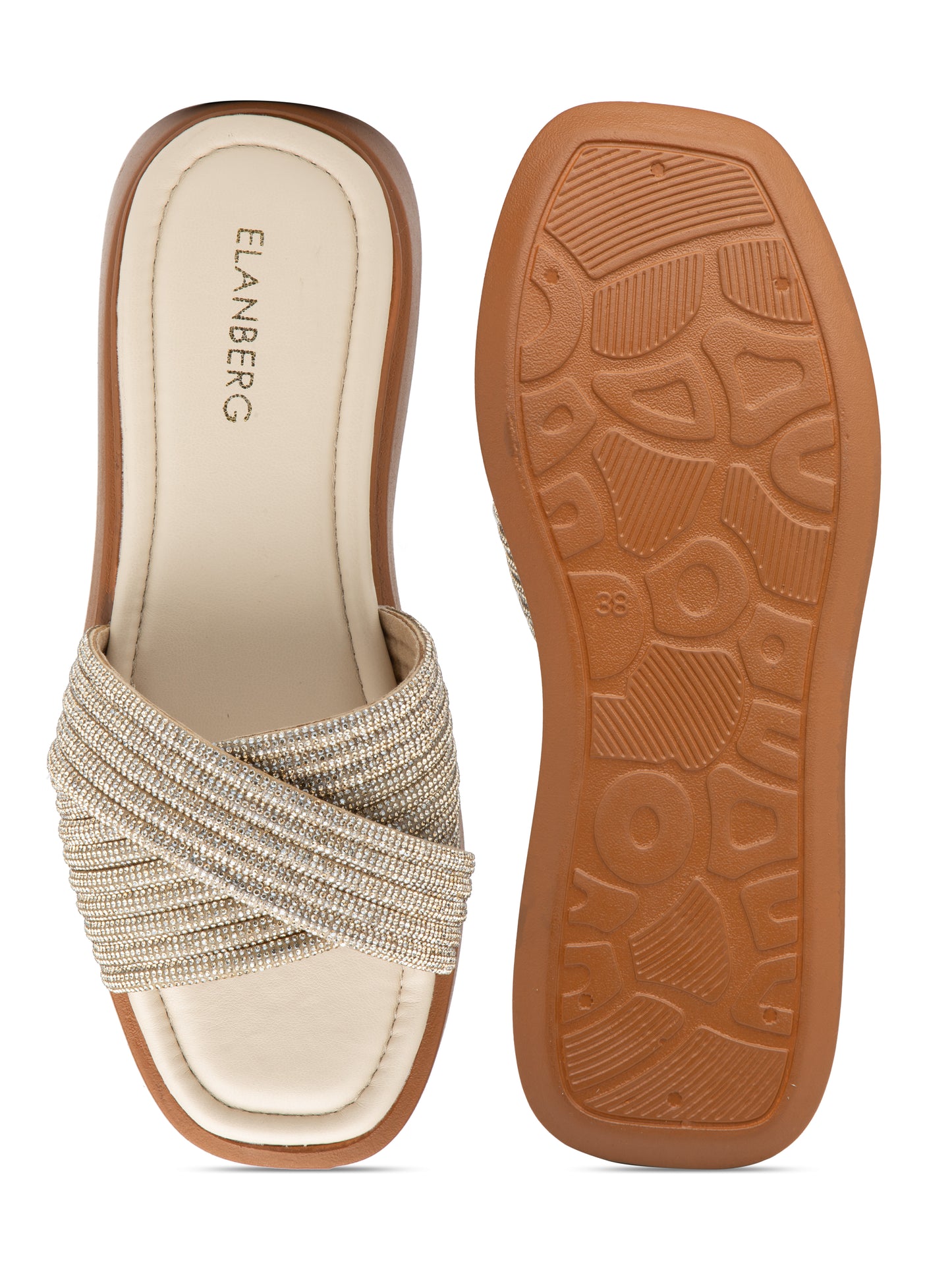 Serenya - Criss-Cross Embellished Slip-On Platform Slides (Golden Glow Edition)