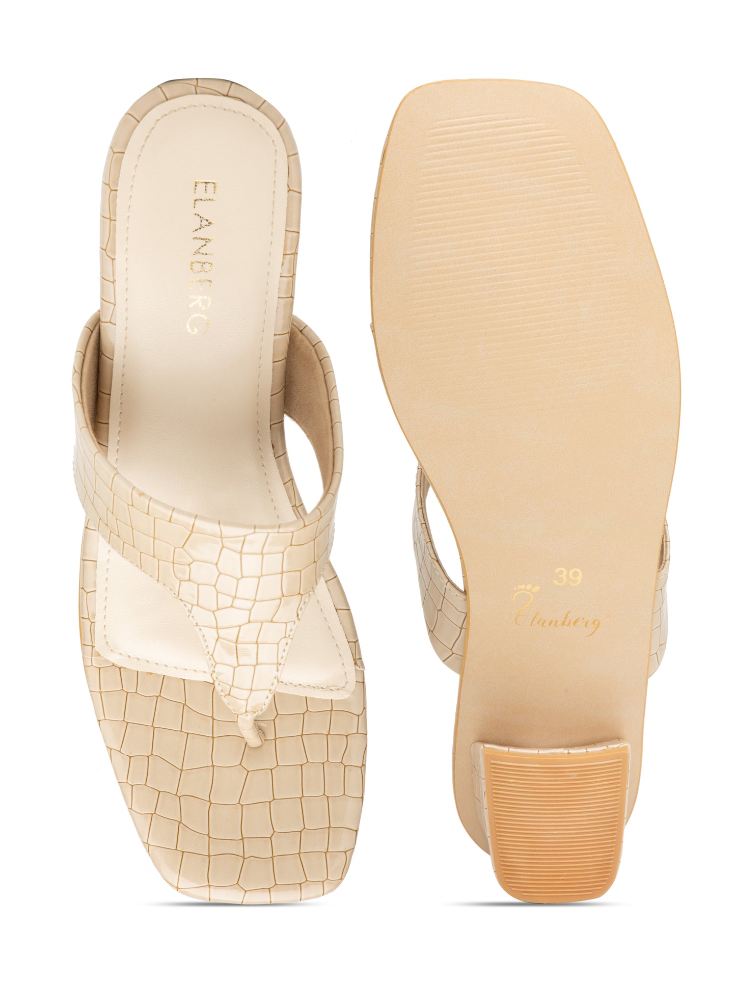 Beaura - Women’s Croc-Texture Block Heel (Beige)