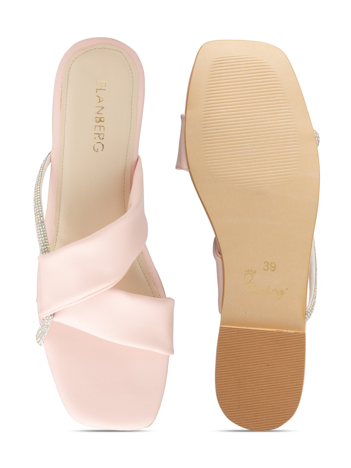 Seriva - Women’s Pastel Pink Crystal-Accent Flats with Cross Straps- Collection: Pastel Radiance