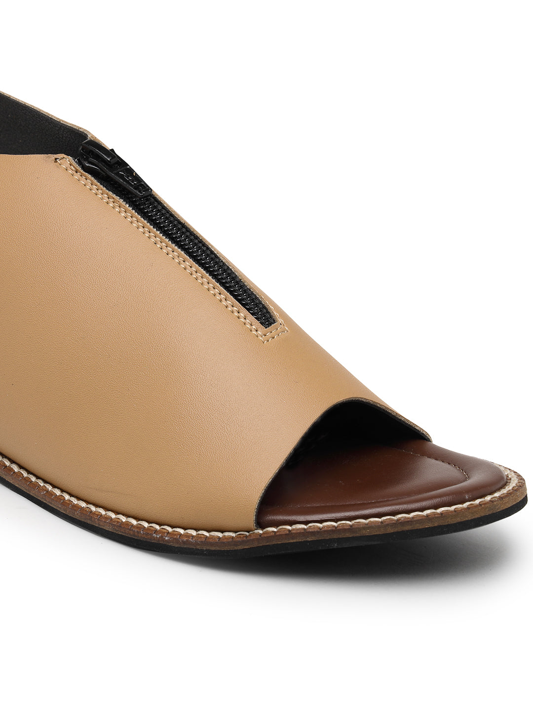 ELANBERG Tan Mules Backstrap Flats