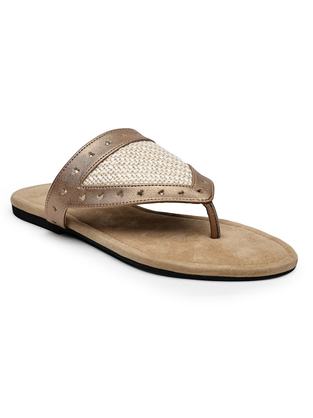 Metallic Faux Leather Flats with Woven Detail