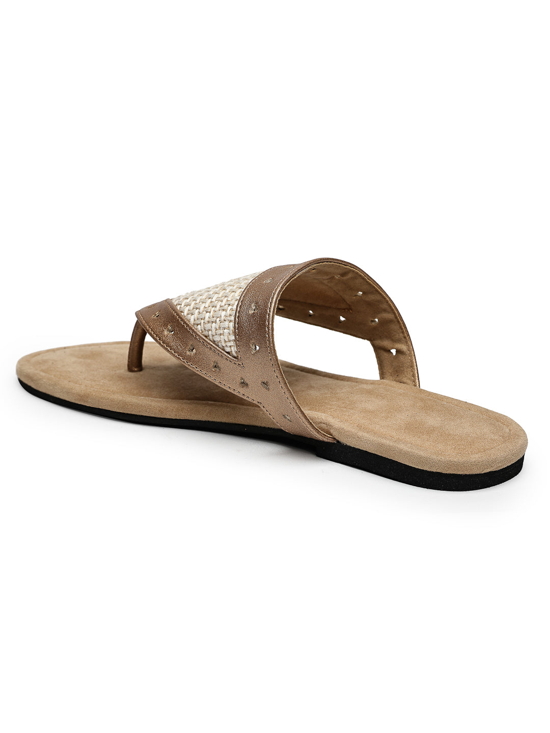 Metallic Faux Leather Flats with Woven Detail