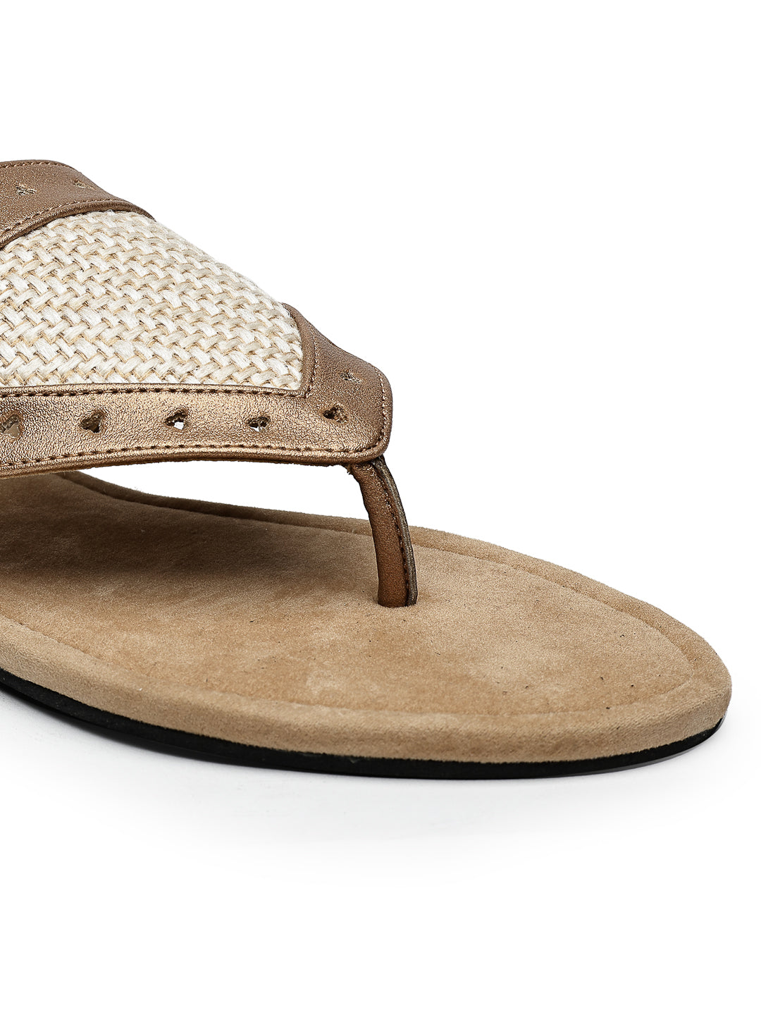 Metallic Faux Leather Flats with Woven Detail