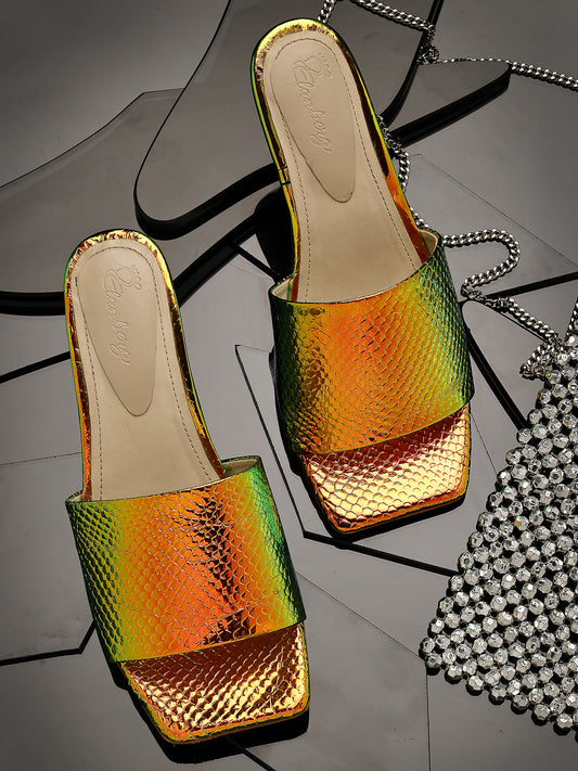 Molten Square-Toe Heels- Metallic Gold