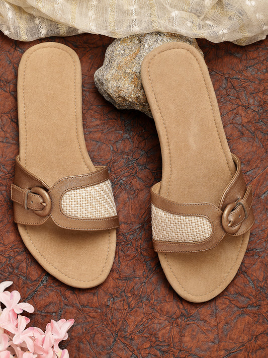 Dune Woven Buckle Detail Flat- Tan