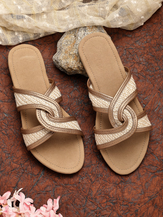 Jutea Woven Knot Strap Flat- Tan