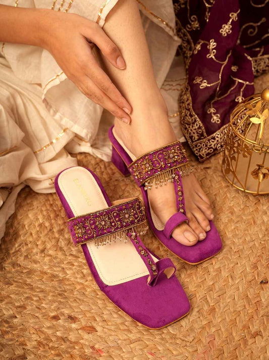 Zariva Handcrafed Ethnic Heel- Purple