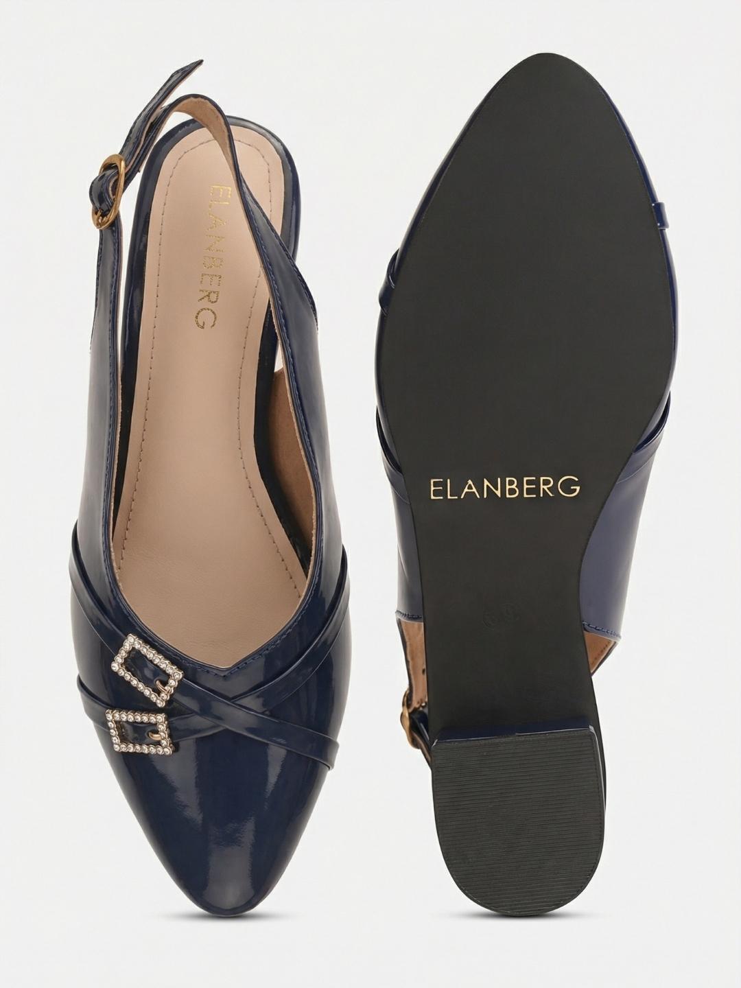 Minuit Crystal Buckled Mules- Navy Blue