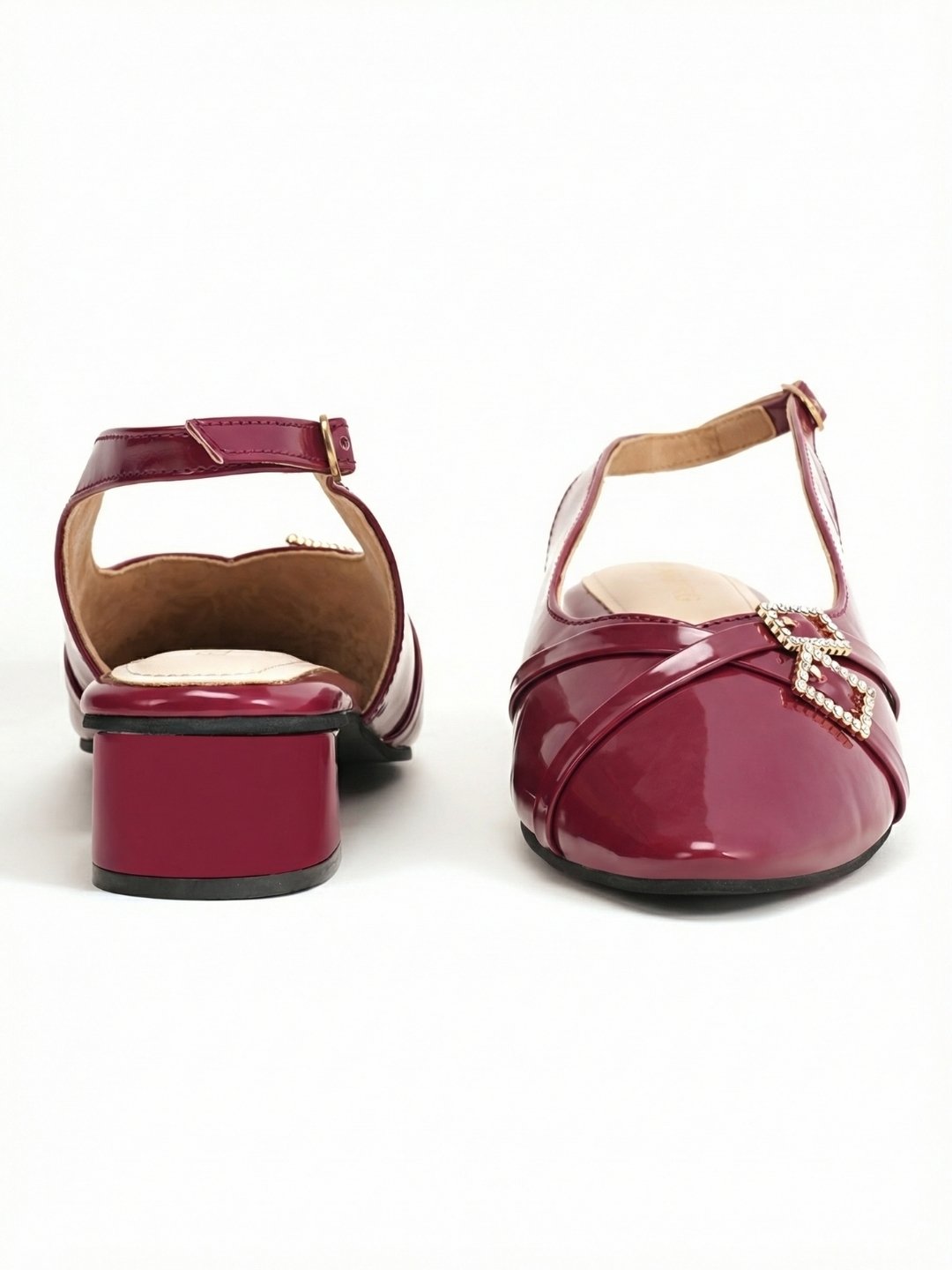 Bordeaux Crystal Buckled Mules- Cherry