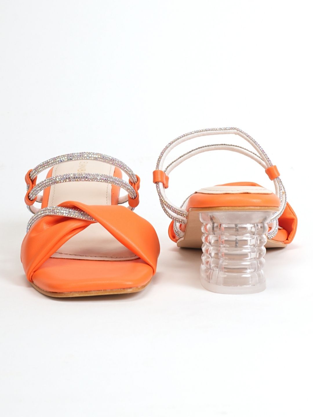 Zesta Crystal-Strap Block Heel- Orange