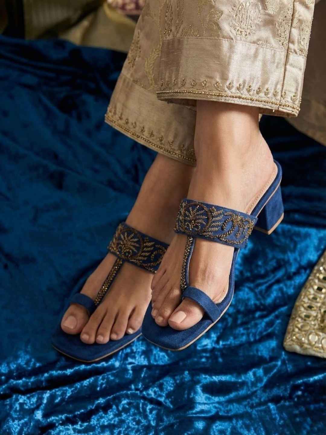 Neelika Handcrafed Ethnic Heel- Royal Blue