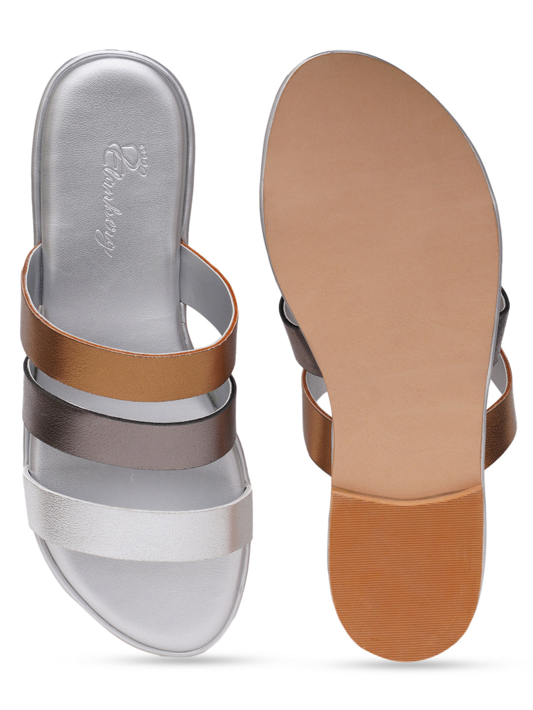 Elanberg Women's Trio Silver Strap Flats