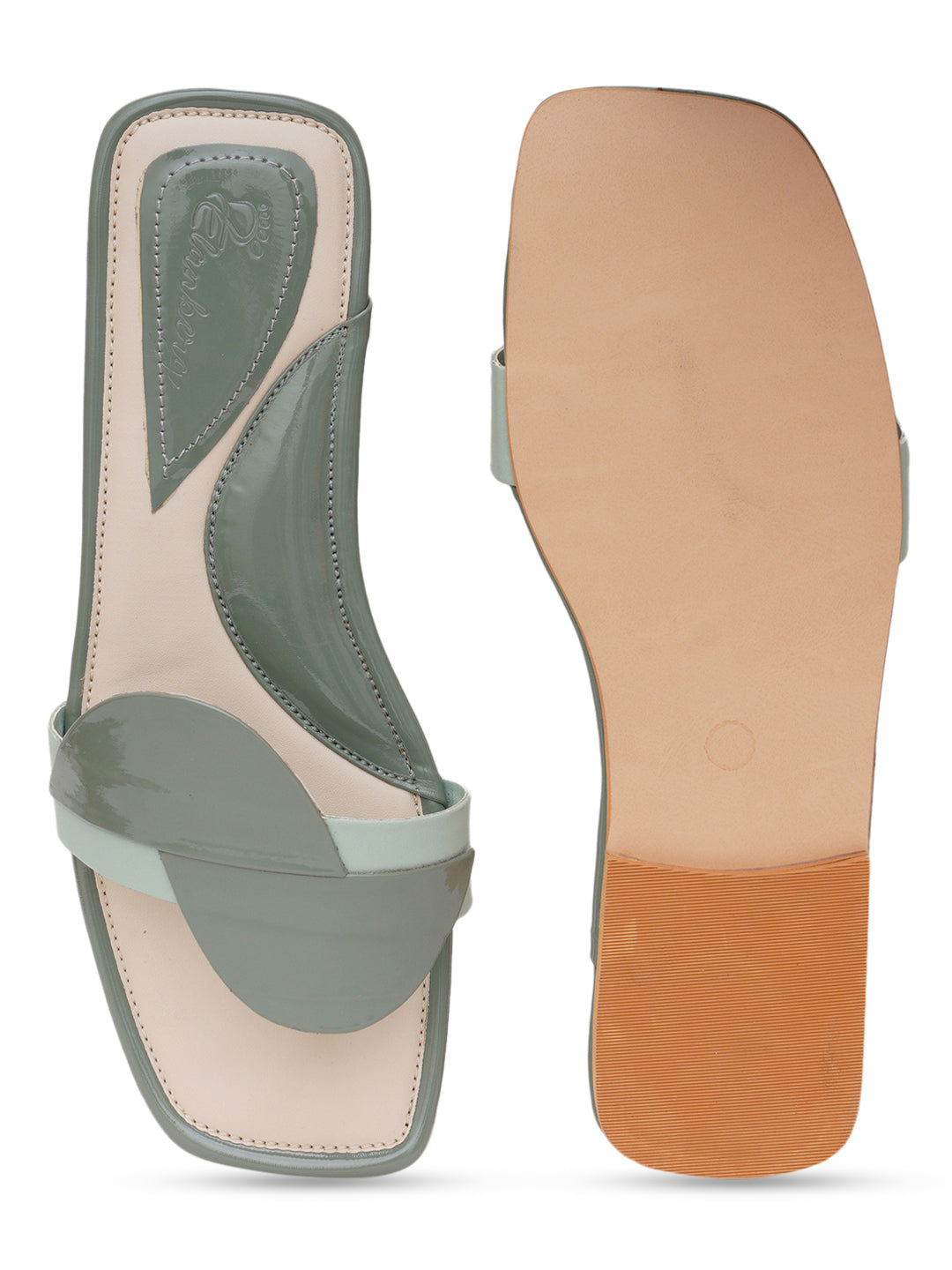 ELANBERG Olive Slip-On Open Toe Flats