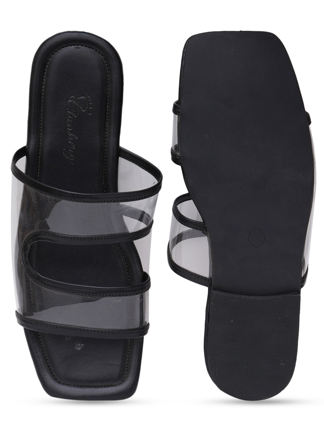 ELANBERG Black Fashion Synthetic Leather Slip-On Flats