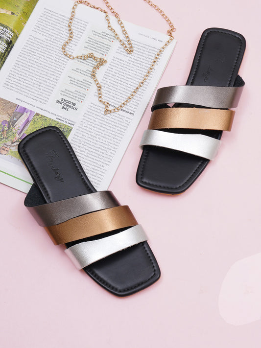 Alloy Trio Strap Metallic Flat- Black