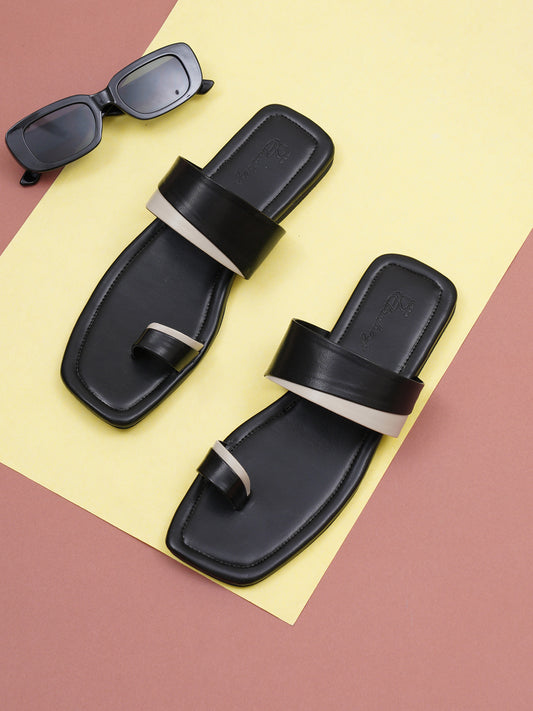 Classic Toe-Ring Slip On Flat- Black