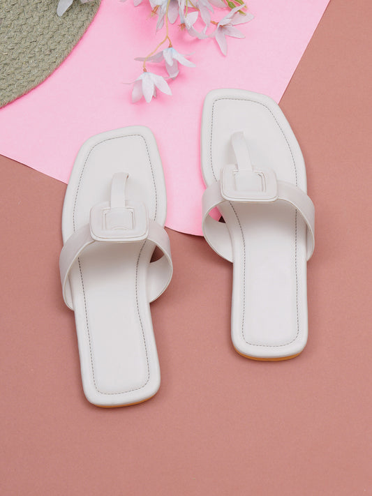 Luma Buckle Look Slip On Flat- White