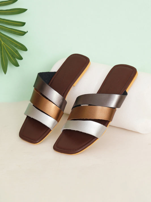 Brew Trio Strap Metallic Flat- Brown