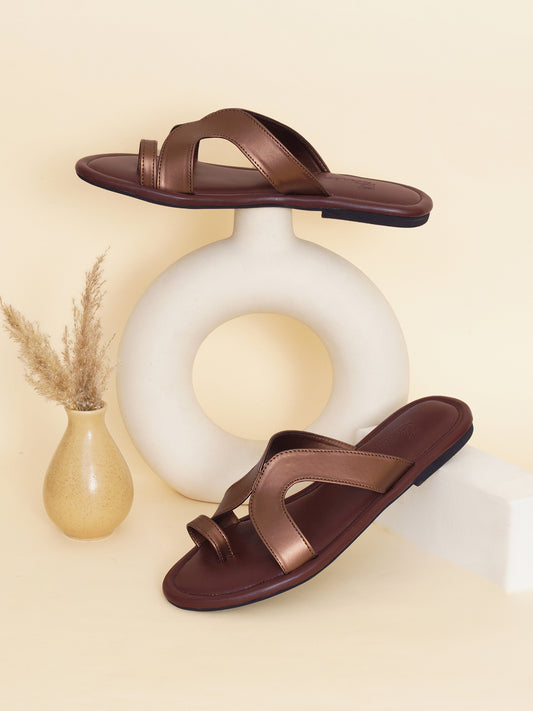 Mocha Toe Ring Slip On Flat- Brown