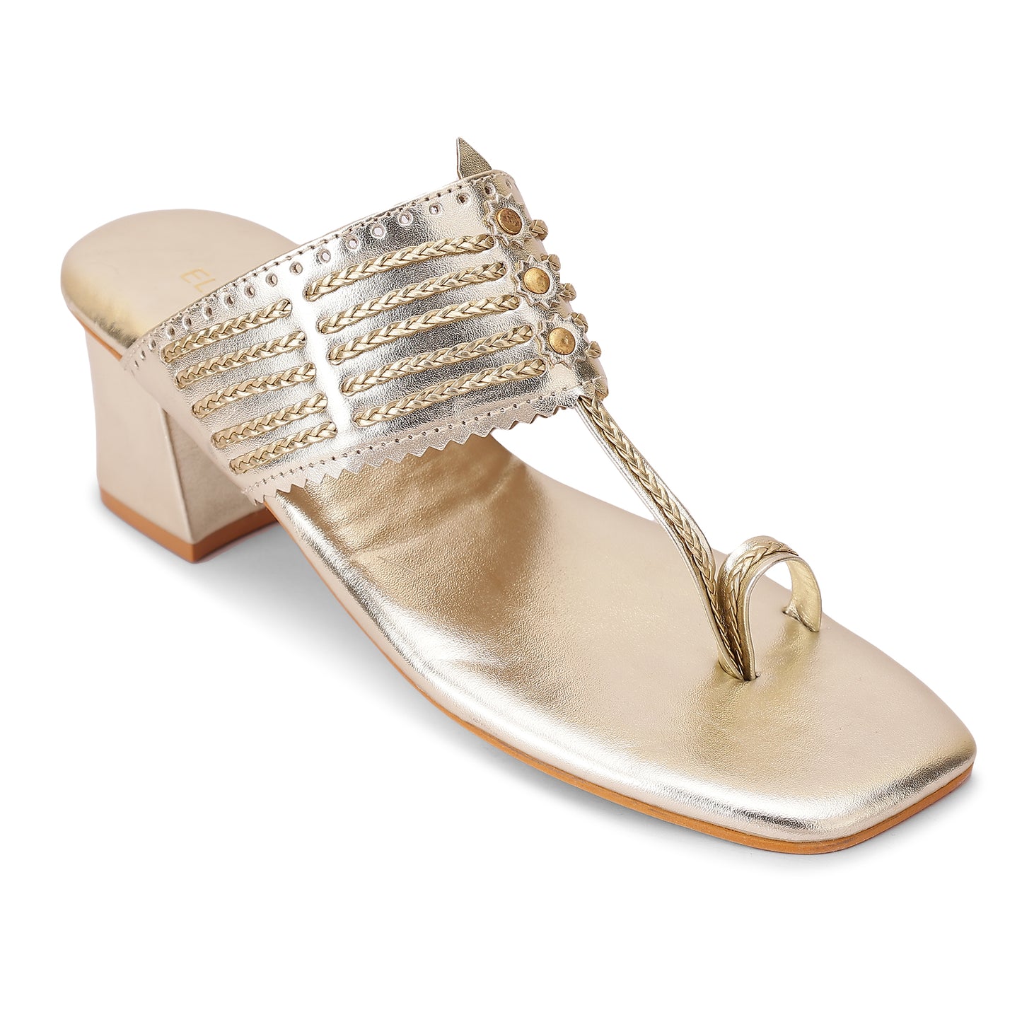 Svarangi Kohlapuri Block Heel- Gold