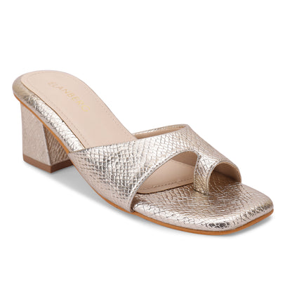 Sunmere Textured Toe Ring Block Heel- Champagne