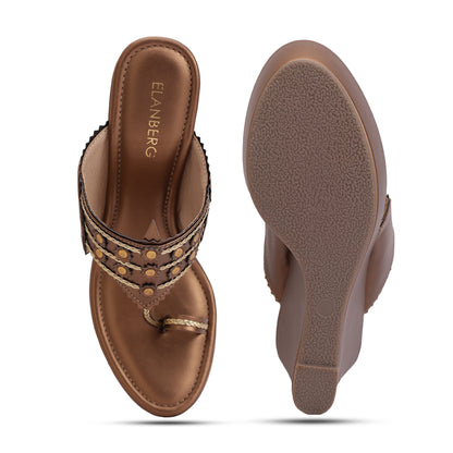Svarnika Kohlapuri Wedge Heel - Antique