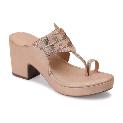Rohini Kohlapuri Block Heel- Rose Gold