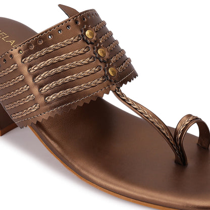 Tamrashri Kohlapuri Block Heel- Antique