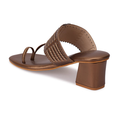 Tamrashri Kohlapuri Block Heel- Antique