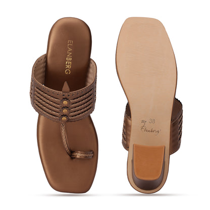 Tamrashri Kohlapuri Block Heel- Antique