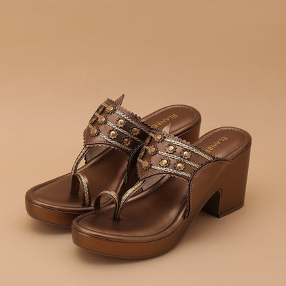 Hemangi Kohlapuri Block Heel- Antique