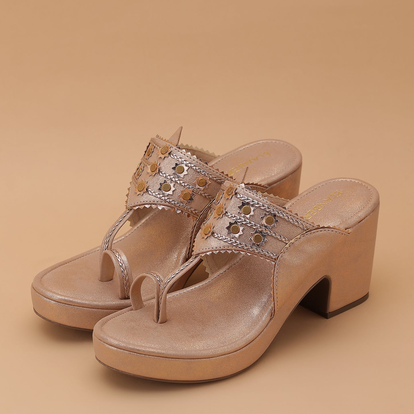 Rohini Kohlapuri Block Heel- Rose Gold