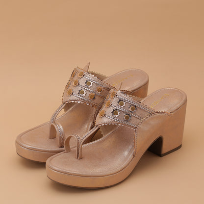 Rohini Kohlapuri Block Heel- Rose Gold