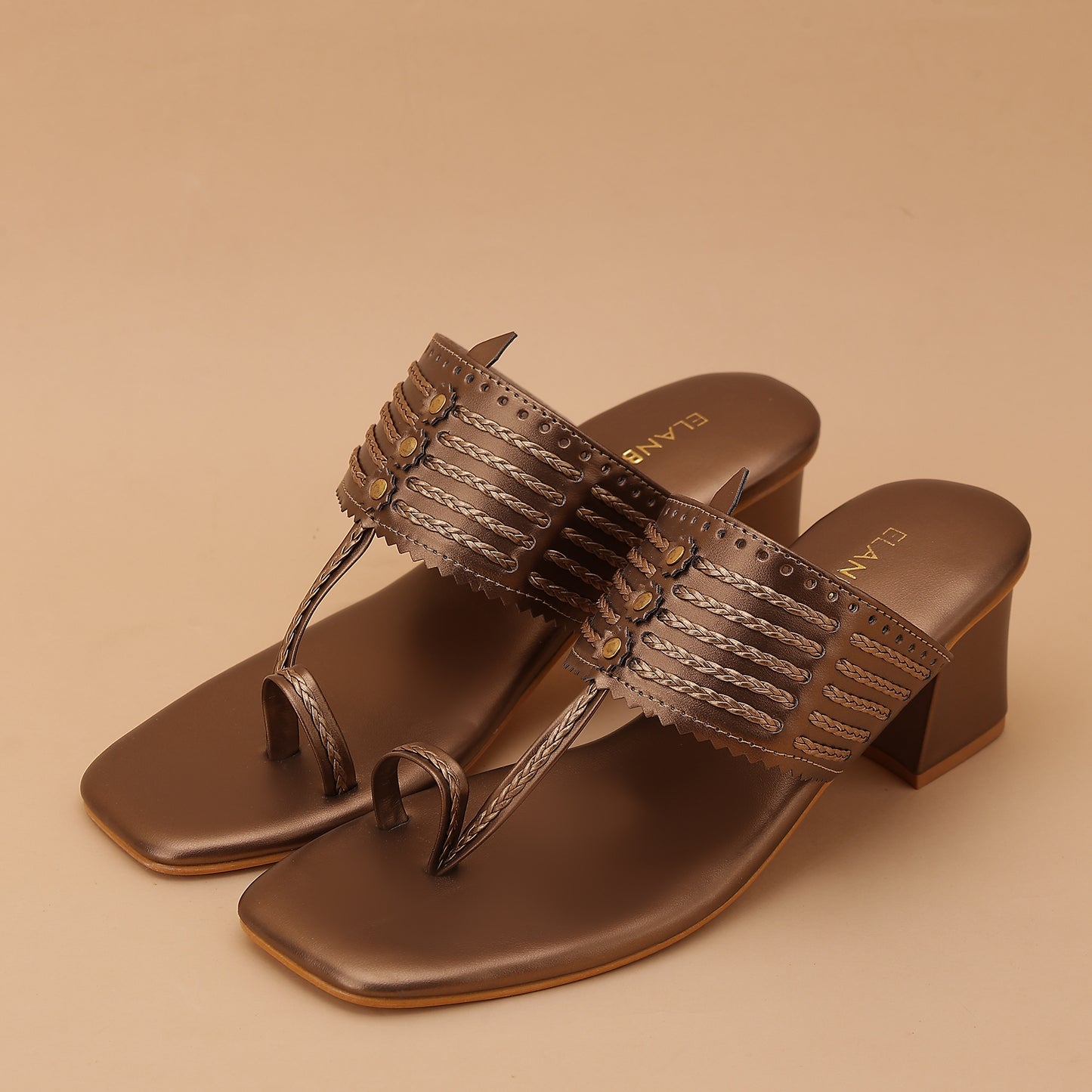 Tamrashri Kohlapuri Block Heel- Antique