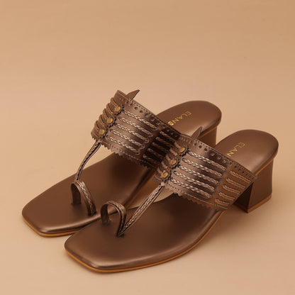 Tamrashri Kohlapuri Block Heel- Antique
