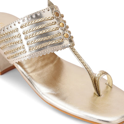 Svarangi Kohlapuri Block Heel- Gold