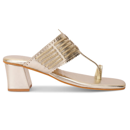Svarangi Kohlapuri Block Heel- Gold