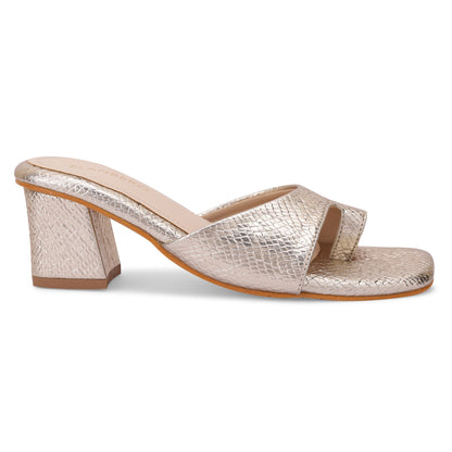 Sunmere Textured Toe Ring Block Heel- Champagne