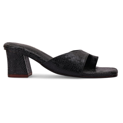 Ravenwood Textured Toe Ring Block Heel- Black
