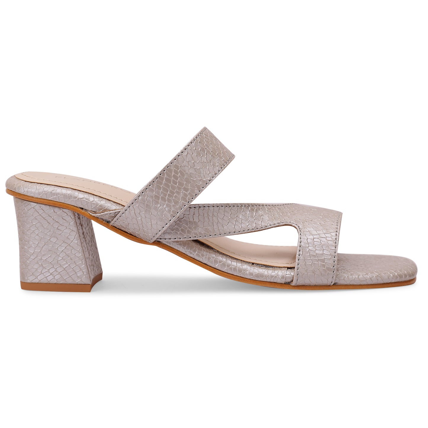 Caldera Asymmetrical Strap Block Heel- Grey