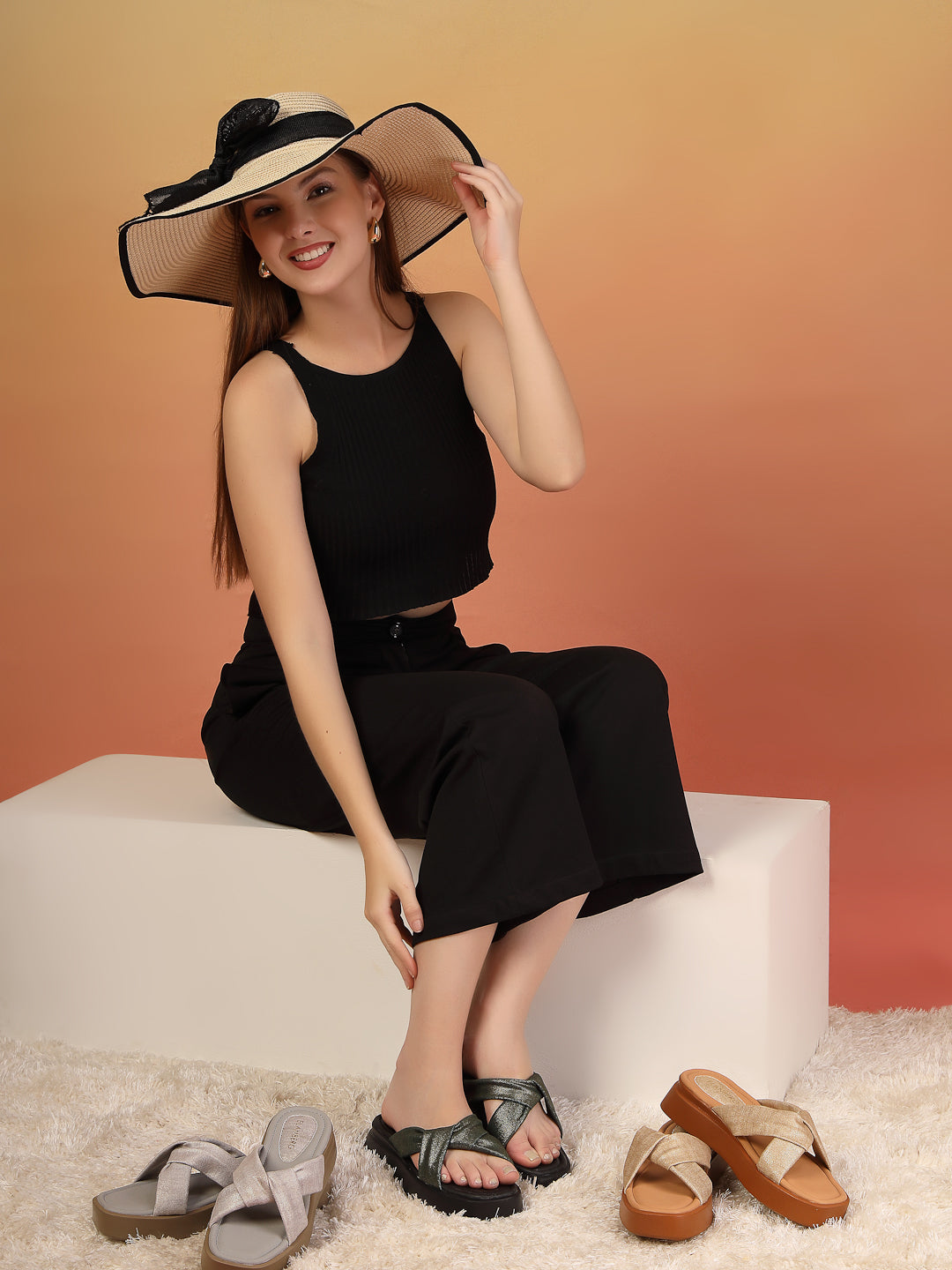 Sylvara - Forest Green Crisscross Platform Slides (Black Sole Edition)