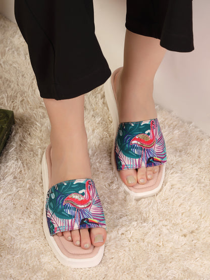 Tropiva - Tropical Print Platform Slides (Flamingo Edition)